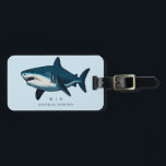 Étiquette À Bagage Requin bleu | Monogramme personnalisé<br><div class="desc">Requin bleu | Tag de bagage personnalisé Monogramme</div>