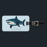 Étiquette À Bagage Requin bleu | Monogramme personnalisé<br><div class="desc">Requin bleu | Tag de bagage personnalisé Monogramme</div>