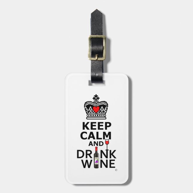 Étiquette À Bagage Restez calme et buvez du vin (Devant Vertical)