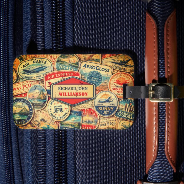 Étiquette À Bagage Retro Airline Style Custom Name Travel Stamps (Insitu Rectoal 4)