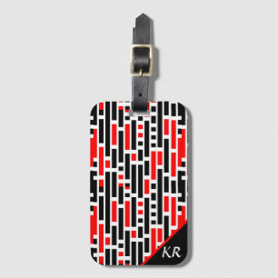 Étiquette À Bagage Retro Art Déco Rouge Noir Abstrait Motif Monogramm