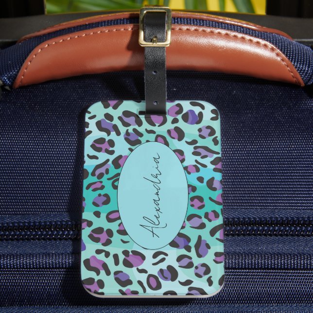 Étiquette À Bagage Retro Blue and Purple Leopard Print (Insitu Rectoal 2)