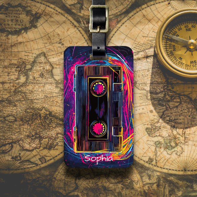 Étiquette À Bagage Retro Cassette Vibes (Créateur téléchargé)