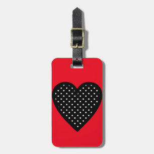 Étiquette À Bagage Rétro coeur noir de point de polka sur l'arrière -