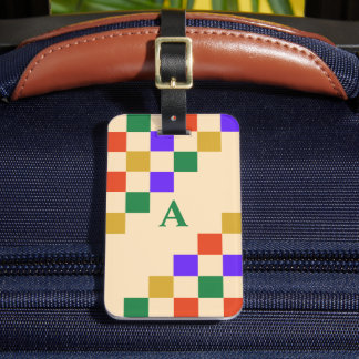 Étiquette À Bagage Retro Colorful Squares Geometric Monogram