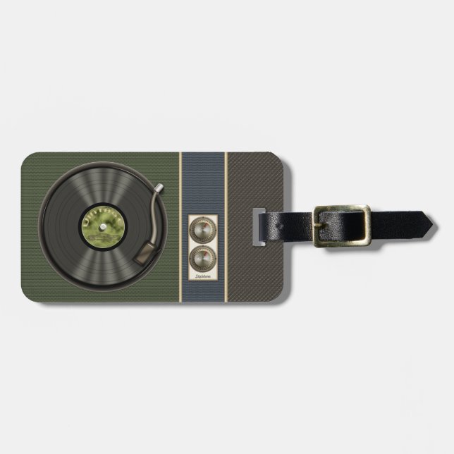 Étiquette À Bagage Rétro disque vinyle drôle (Devant horizontal)