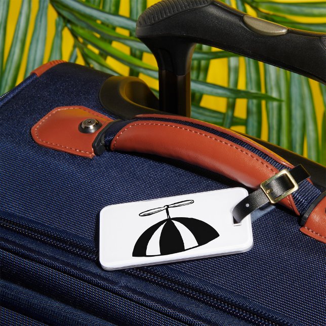 Étiquette À Bagage Retro hélice Beanie Whimsical noir et blanc (Créateur téléchargé)