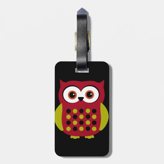 Étiquette À Bagage Rétro hibou en rouge (Dos Vertical)