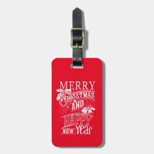 Étiquette À Bagage Retro Joyeux Noël et Bonne Année