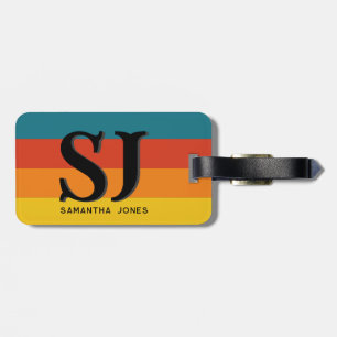 Étiquette À Bagage Retro les années 70 Arc-en-ciel Gras Stripes Initi
