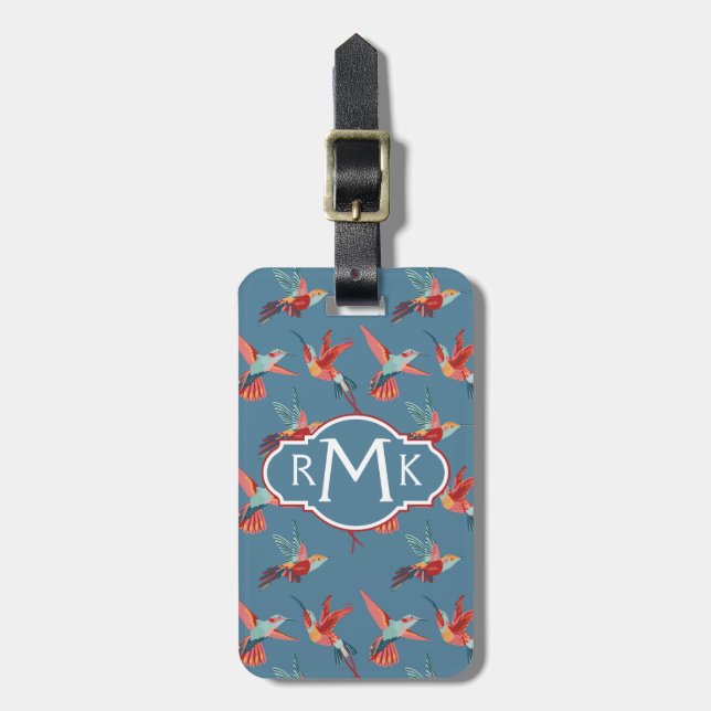 Étiquette À Bagage Rétro monogramme du motif | de colibri (Devant Vertical)