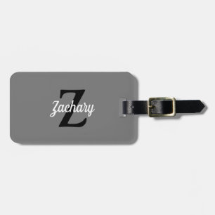 Étiquette À Bagage Retro Monogramme gris noir blanc personnalisé