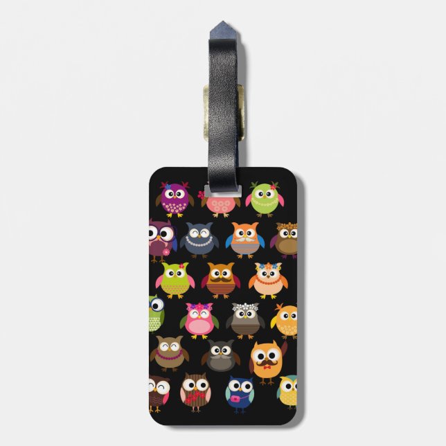 Étiquette À Bagage Rétro motif de hibou (Dos Vertical)