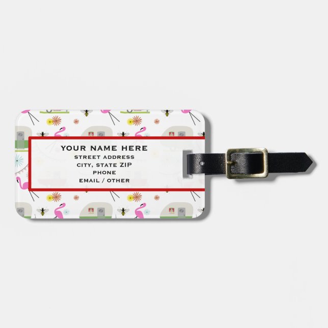 Étiquette À Bagage Rétro motif de remorque et de Flamants roses (Devant horizontal)