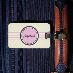 Étiquette À Bagage Rétro Rose, Bleu et Crème Personnalisés