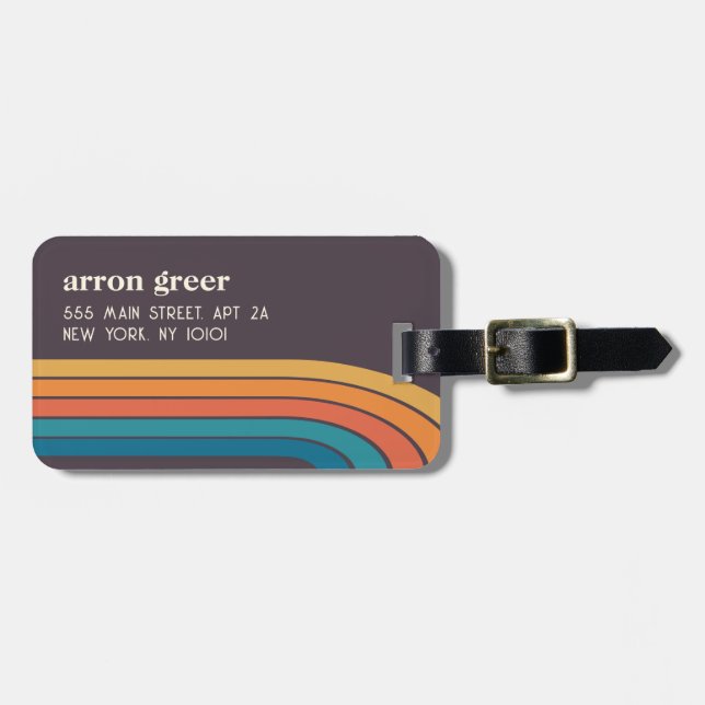 Étiquette À Bagage Retro Stripes 70's 80s (Devant horizontal)