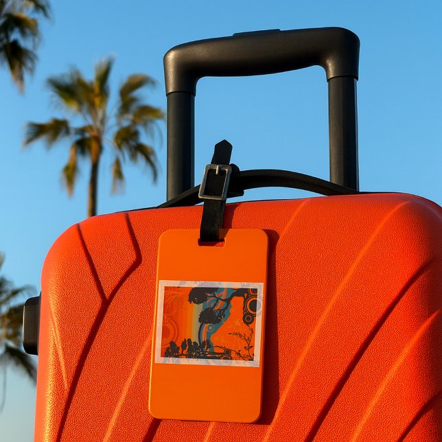 Étiquette À Bagage Retro Sunset Forest Paysage Abstrait (Créateur téléchargé)