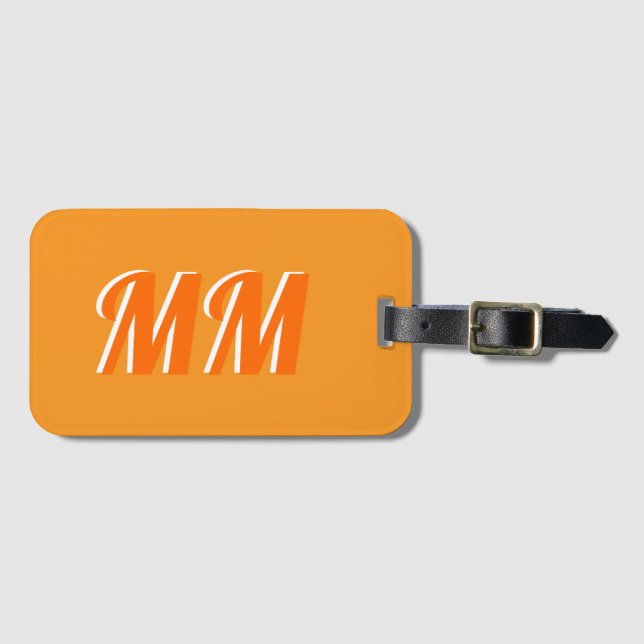 Étiquette À Bagage Retro tendance Orange moderne Monogramme initial (Devant Horizontal)