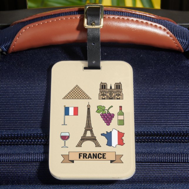 Étiquette À Bagage Retro Travel France Iconic National Symbols  (Insitu Rectoal 2)