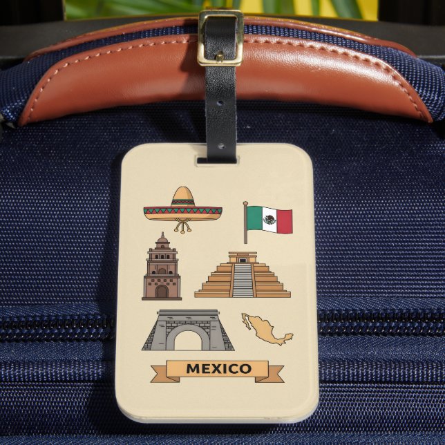 Étiquette À Bagage Retro Travel Mexico Iconic National Symbols  (Insitu Rectoal 2)
