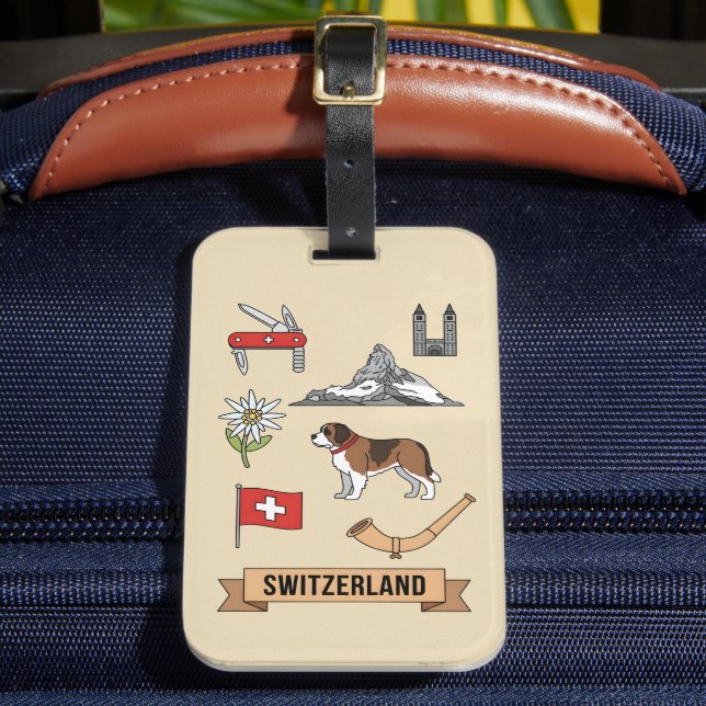 Étiquette À Bagage Retro Travel Switzerland Iconic National Symbols (Insitu Rectoal 2)