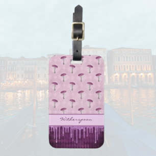 Étiquette À Bagage Rêve de champignon violet et monogramme aux goutte
