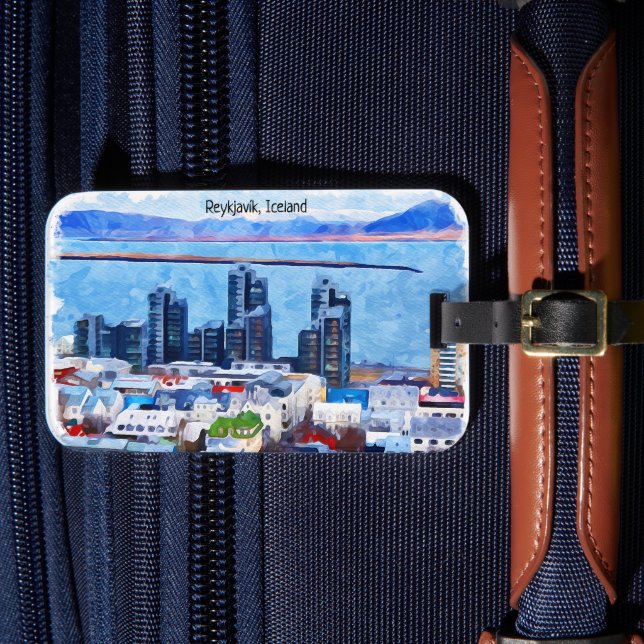 Étiquette À Bagage Reykjavík Islande Ville Vue aquarelle (Insitu Rectoal 4)