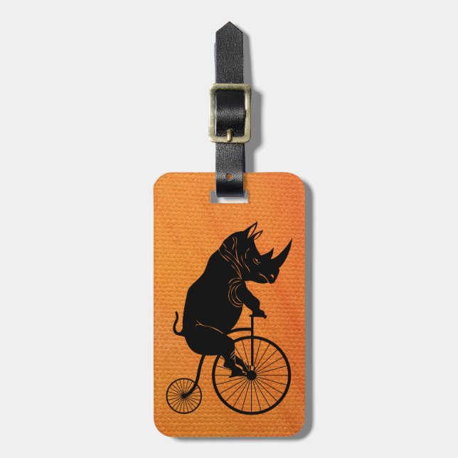 Étiquette À Bagage Rhinocéros montant un vélo (Devant Vertical)