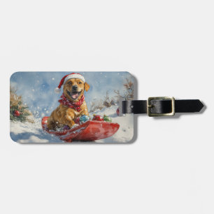 Étiquette À Bagage Rhodesian Ridgeback Dog dans Sledge Noël