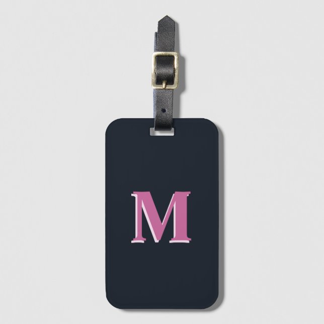 Étiquette À Bagage Robe rose marine profonde monogrammed (Devant Vertical)