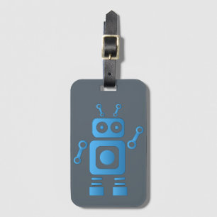 Étiquette À Bagage Robot rétro bleu
