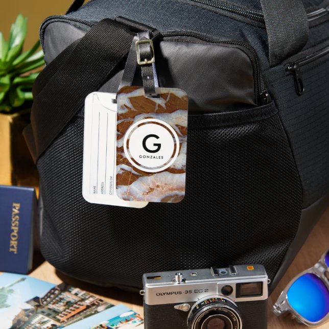 Étiquette À Bagage Rocher de Chert avec veines de Quartz et Monogramm (Recto & Verso)