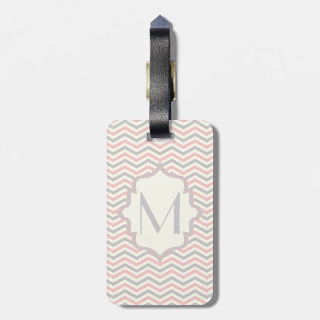 Étiquette À Bagage Rodern, grey, ivory chevron pattern custom (Dos Vertical)