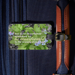 Étiquette À Bagage Romains transformés 12:2 Bible chrétienne Floral