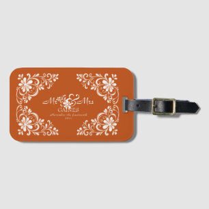 Étiquette À Bagage Romantic Burnt Orange Mr & Mrs Floral Mariage