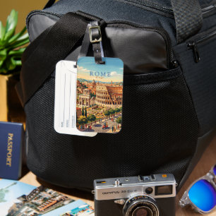 Étiquette À Bagage Rome Italie Colisée Voyage Art Vintage