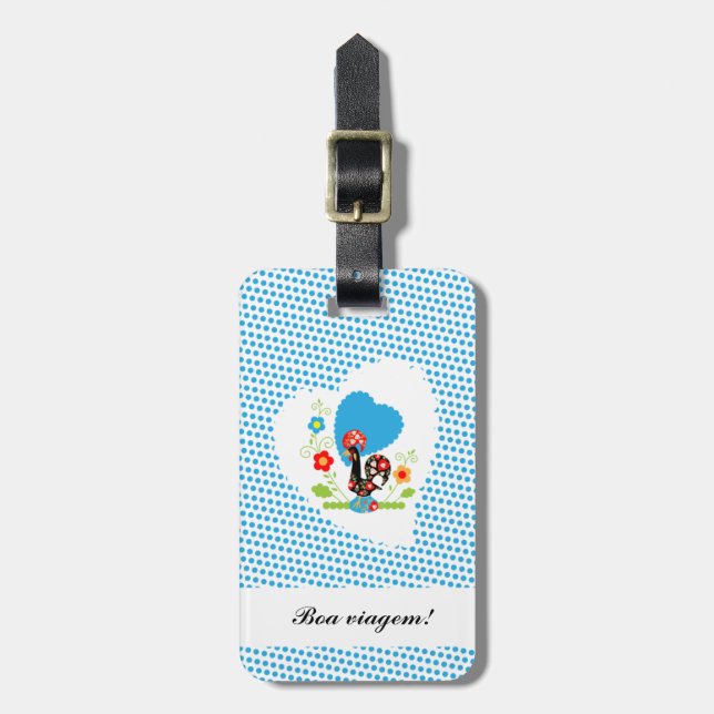 Étiquette À Bagage Rooster portugais avec pois bleus (Devant Vertical)