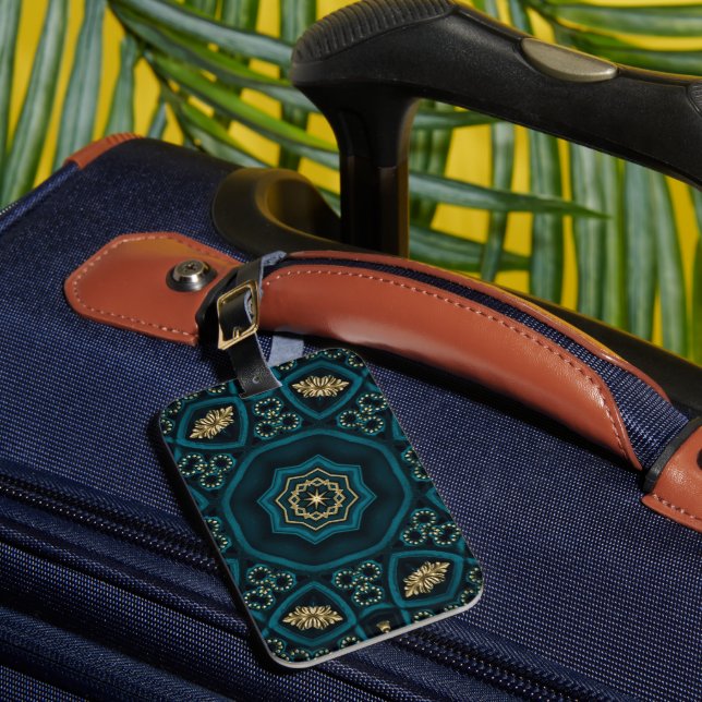 Étiquette À Bagage Rose Boho Gold Vert Mandala (Insitu Rectoal 1)