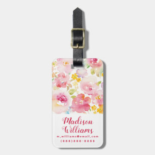 Étiquette À Bagage Rose d'aquarelle du milieu de l'été   floral