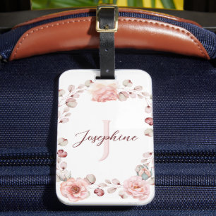 Étiquette À Bagage Rose d'aquarelle Wreath personnalisée BLANCHE