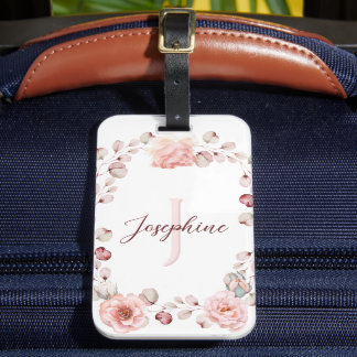 Étiquette À Bagage Rose d'aquarelle Wreath personnalisée | BLANCHE