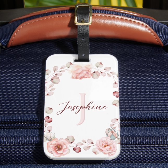 Étiquette À Bagage Rose d'aquarelle Wreath personnalisée | BLANCHE (Insitu Rectoal 2)