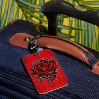 Étiquette À Bagage Rose de Graffiti Rouge Art Floral Abstrait Grunge