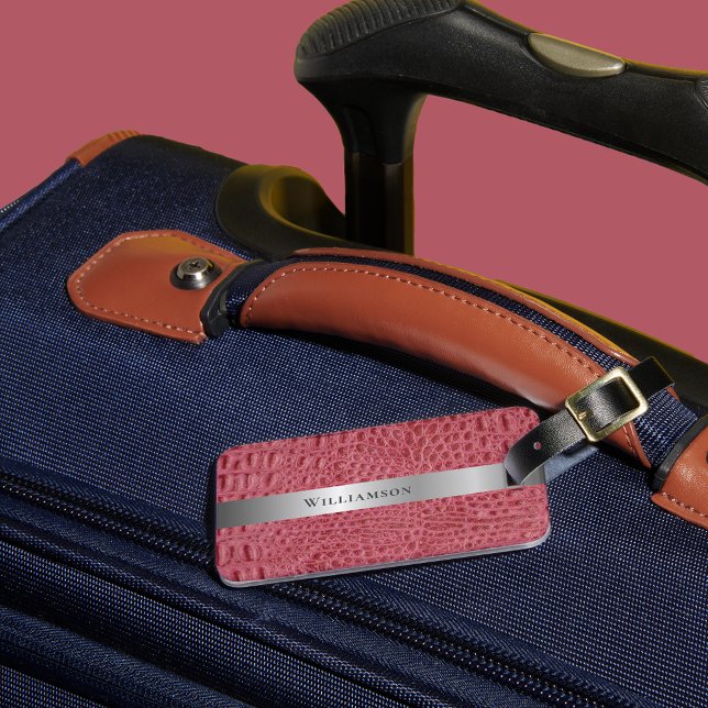 Étiquette À Bagage Rose de peau en cuir numérique Reptile rose (Créateur téléchargé)