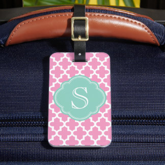 Étiquette À Bagage Rose et Aqua Moderne Marocain Personnalisé Monogra