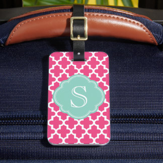Étiquette À Bagage Rose et Aqua Moderne Marocain Personnalisé Monogra