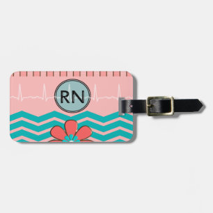 Étiquette À Bagage Rose et bleu de motif de RN Chevron