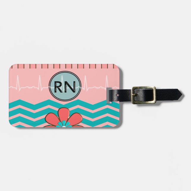 Étiquette À Bagage Rose et bleu de motif de RN Chevron (Devant horizontal)