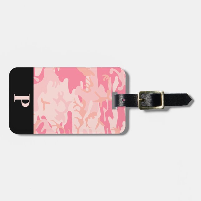 Étiquette À Bagage Rose et camouflage pêche Monogram Rose et camoufla (Devant horizontal)