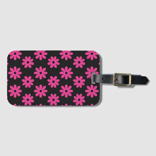 Étiquette À Bagage Rose et noir floral  (Devant Horizontal)